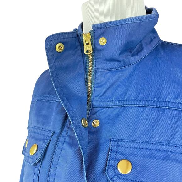 J. CREW Downtown Field Jacket Waxed Cotton Cobalt Blue Size XS Utility Rain - Picture 2 of 9